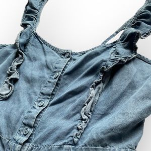 Forever 21 Denim Like Ruffle Detail Sweetheart Dress (M)